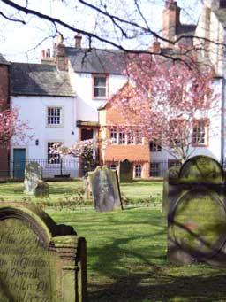 view towards the tudor from Penrith Churchyard